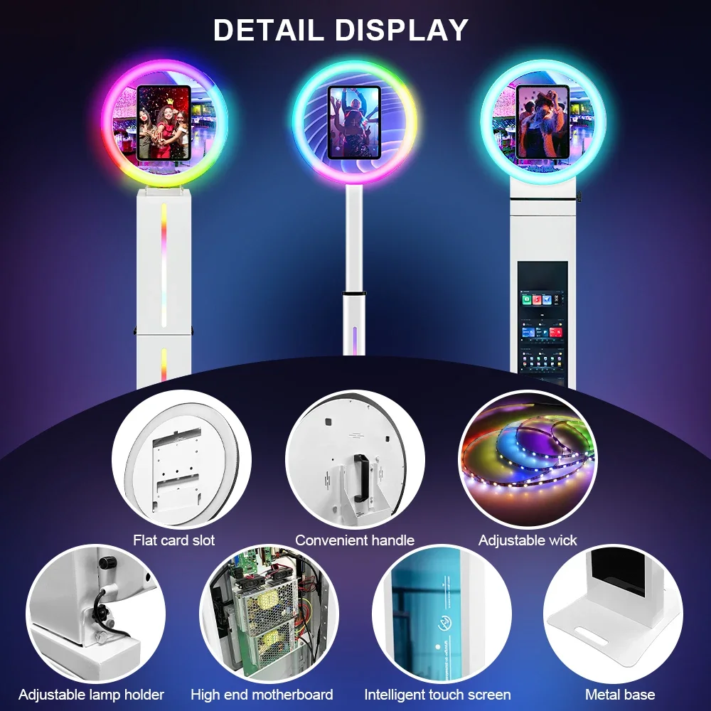 10.9 12.9 Inch Portable 3D Ring Light LED Photo Booth with Printer Selfie and Wedding Party Gathering Photo Booth Stand Shell