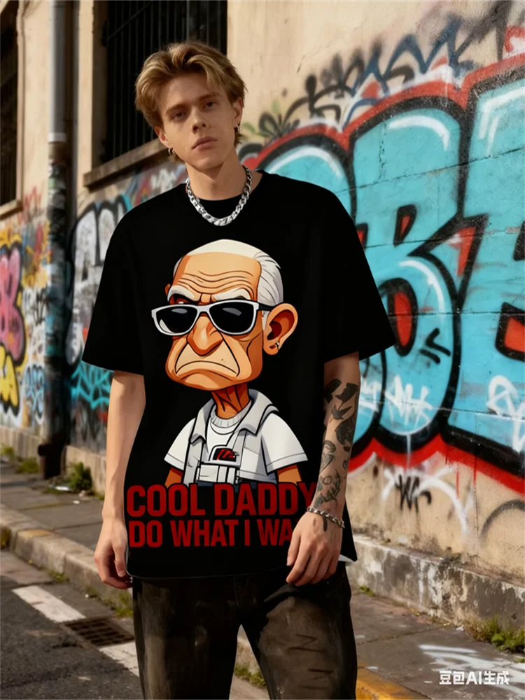 Funny Elderly Person Print Men's T-shirt Summer 3D Letter Pattern Short Sleeve Tops Leisure Fashion Crew Neck Breathable Clothes