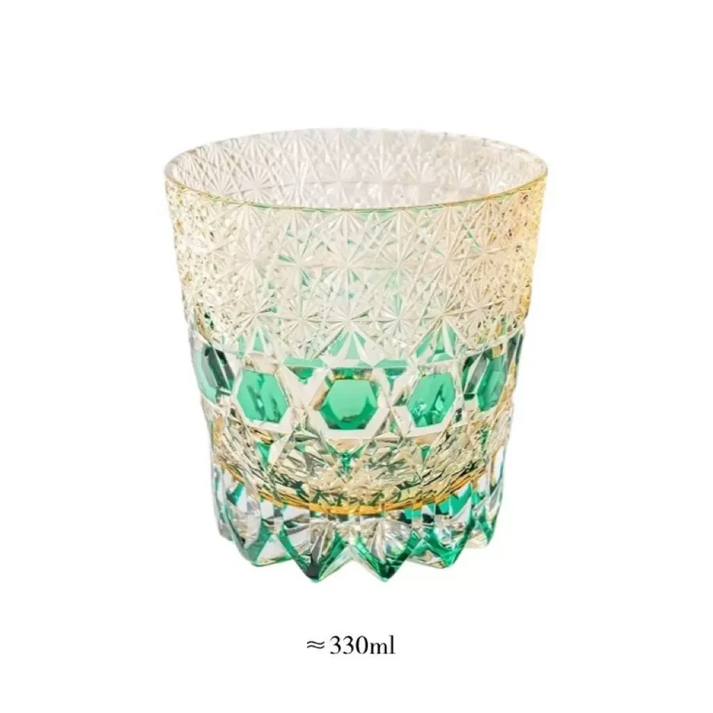 Amethyst Edo Kiriko Hand-Engraved Whiskey Glass Crystal Tumbler Barware Brandy Snifter Artwork Liquor Glass Mug Gift Box
