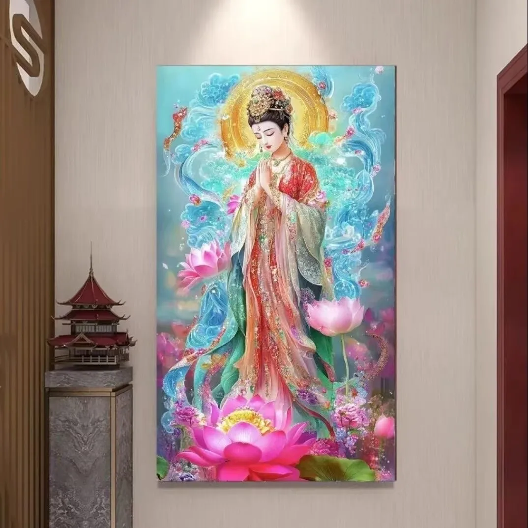 14ct-11ct-65x120cm-仏陀観音蓮プリプリントクロスステッチ-diy-刺繍セット手芸フロス針工芸品