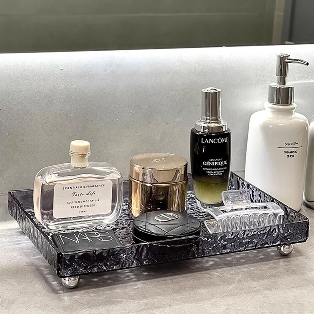 

Multifunctional Luxury Storage Tray Acrylic makeup cosmetics rack box Bathroom Kitchen Toilet spices organizer Plates