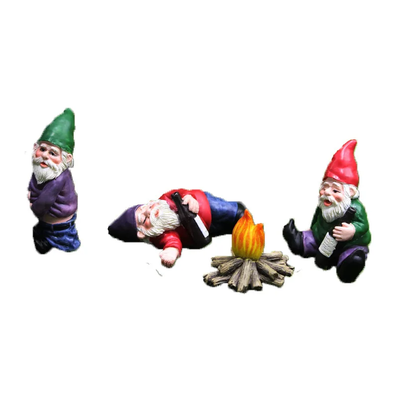 Miniature Garden Blue Red Dwarf Lying Drunk Gnome Statues Fairy Decor Ornaments Flower Pot Micro Landscape Outdoor Figurine