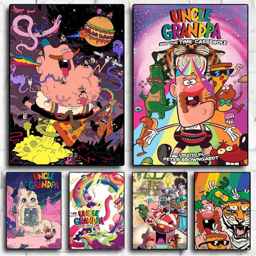 Tio vovô dos desenhos animados auto-adesivo arte cartaz decoracion pintura arte da parede branco papel kraft decoração de casa