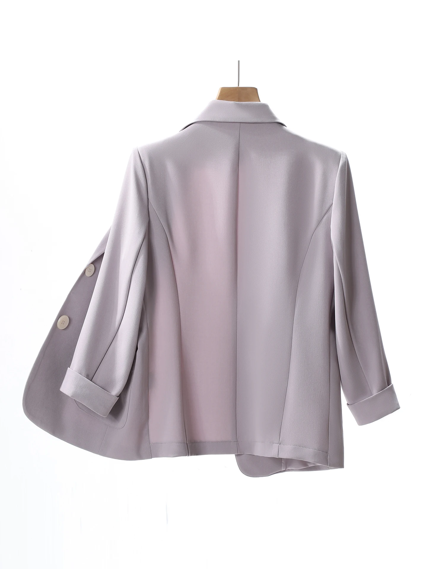 Gray Blue Casual Women's Suit Jacket 2026 New Style Seven Sleeve Length Premium Feel Commute Wind Polyester Fiber Thin
