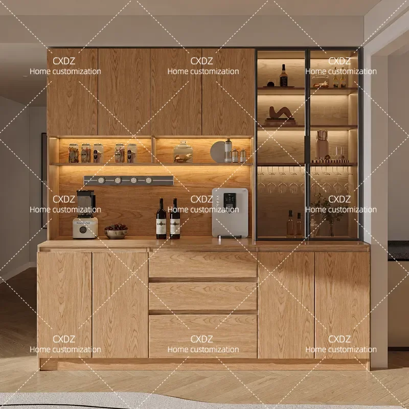 FAS Grade Oak Dining Side Cabinet Wall Mounted Wine Storage Luxury Simple Style Living Room Home Multi Functional Furniture