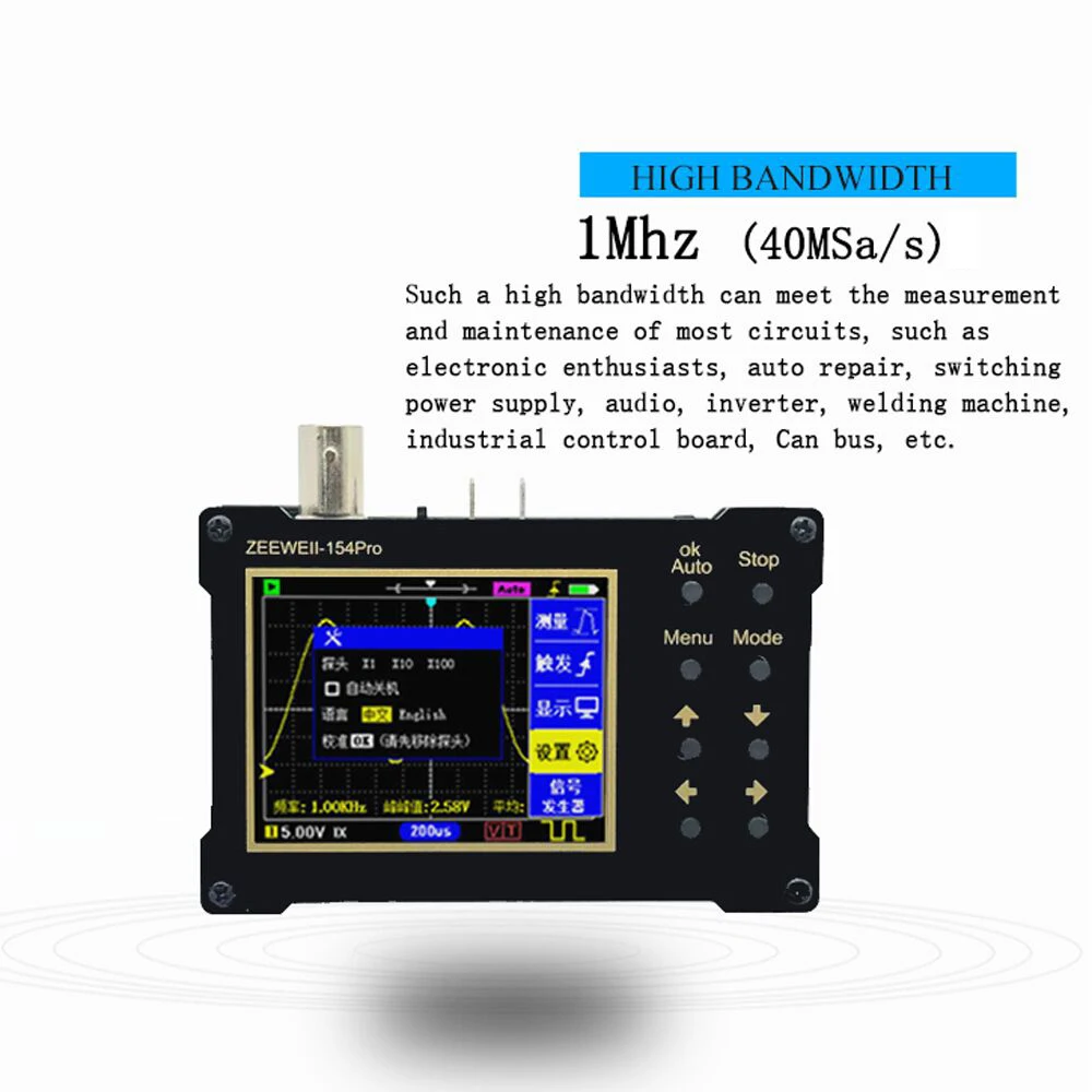 ZEEWEII DSO154Pro 320*240 rozdzielczość 2.4-calowy kolorowy oscyloskop TFT 40MSa/s z częstotliwością próbkowania wspomagający Generator sygnału