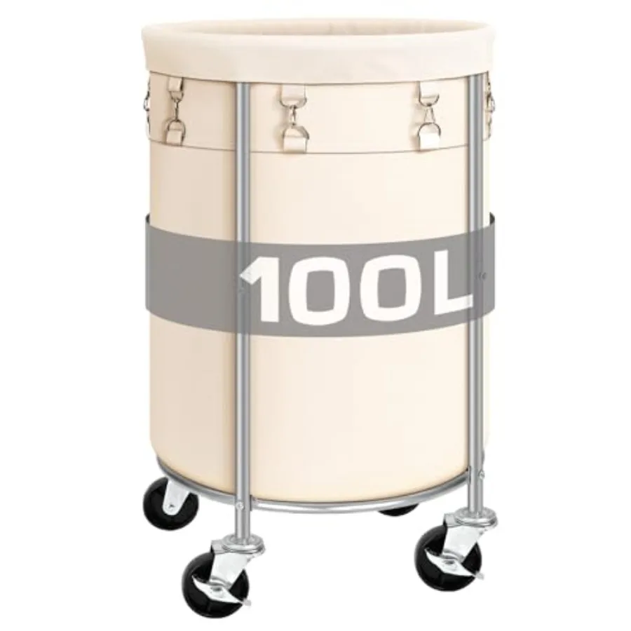 

Корзина для белья на колесах 100 л, круглая, на колесиках, с вынимаемым мешком, органайзер для одежды, тележка для белья со стальным каркасом