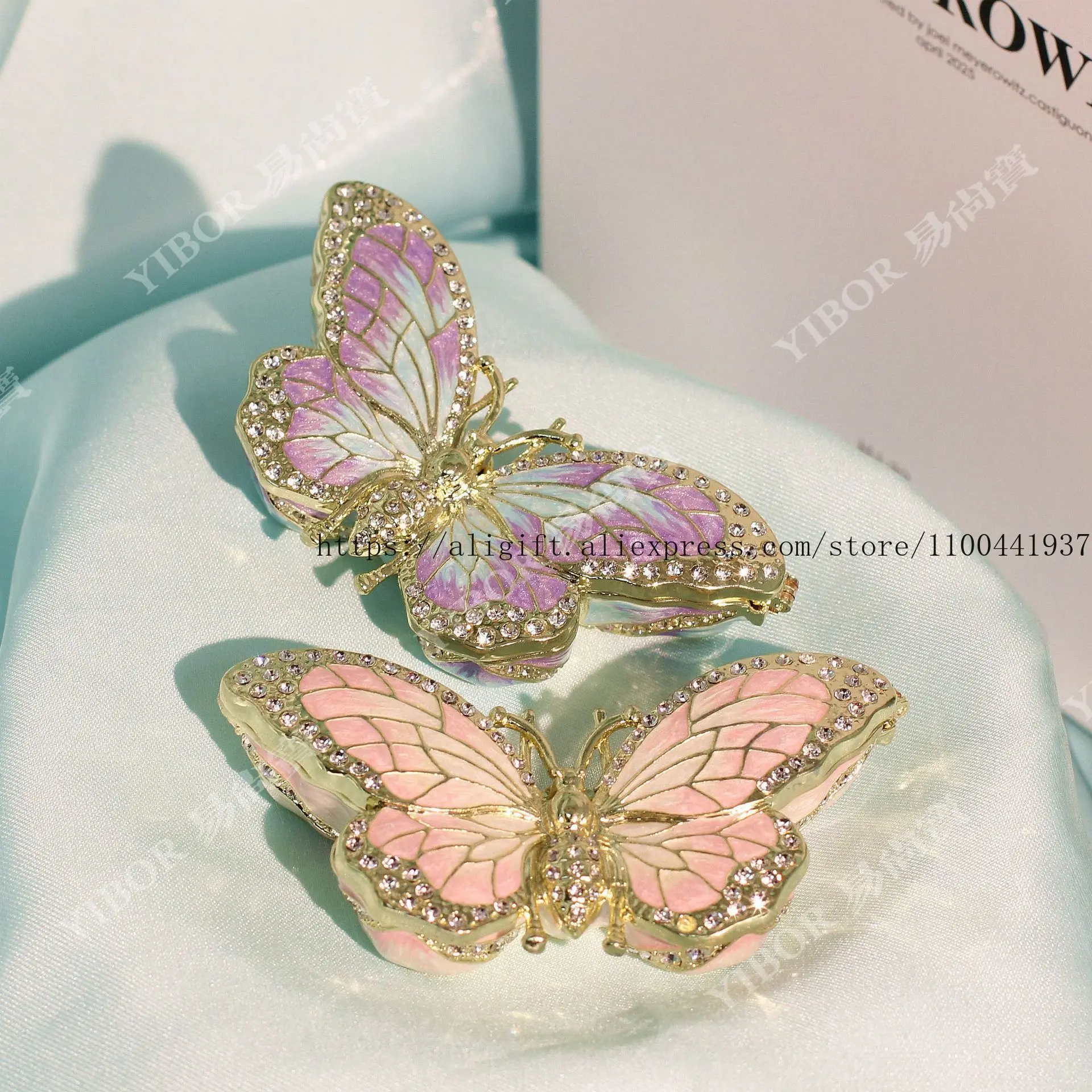 

Trendy Enamel Jewelry Box Luxury Hand-Painted Butterfly Trinket Tray Vintage Cloisonne Craft Elegant Storage Case for Women