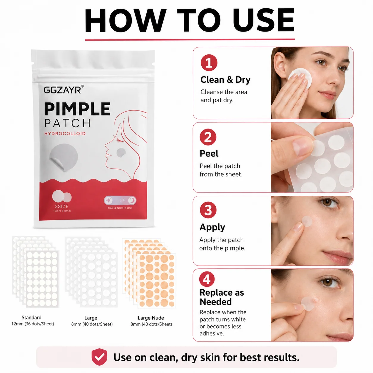 336/448/560pcs Hydrocolloid Pimple Patch Set, 3 Round Dot Styles, Invisible Day Night Spot Covers image 6