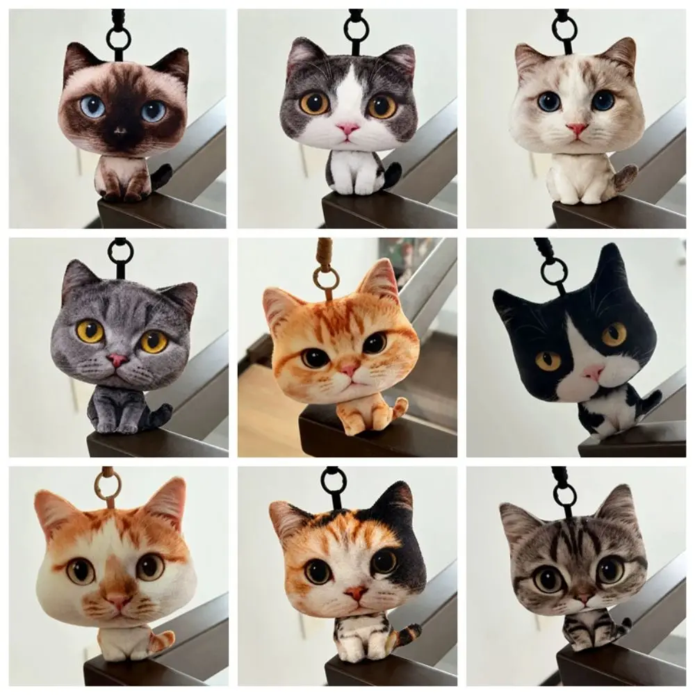 Creative Big Headed Cat Pendant Cute Cartoon Realistic Cats Animal Pillow Simulation 3D Printing Cat Sofa Cushion Bag Charm