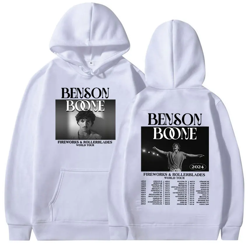 Benson Boone Fireworks and Rollerblades 2024 World Tour Hoodie Men's Hip Hop Retro Fashion Pullover Sweatshirt Fleece Streetwear