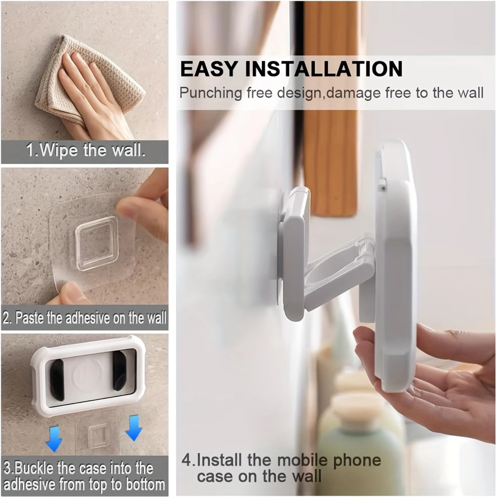 Waterproof Bathing Phone Holder Easy to Install with Angle Adjustable Design Suitable for Mirror Bathtub Kitchen