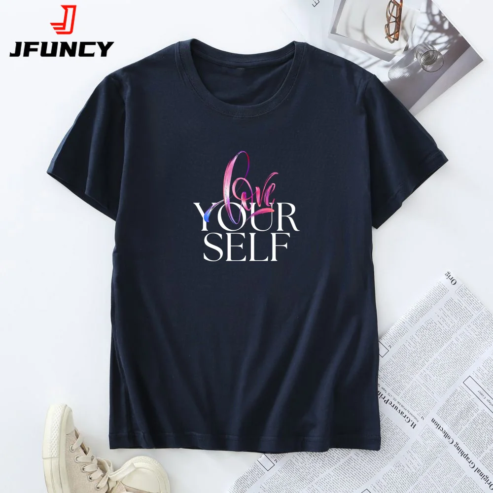 

JFUNCY Women Short Sleeve Tees Summer Woman T Shirts Oversized T-shirt 100% Cotton Women's Tops New Graphic Female Tshirt