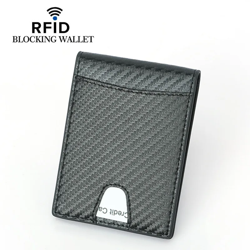 Cowhide Men's Wallet Credit Card Holder RFID Blocking Carbon Fiber Men Money Clips Ultra-thin Card Wallets Slim Bifold Purse