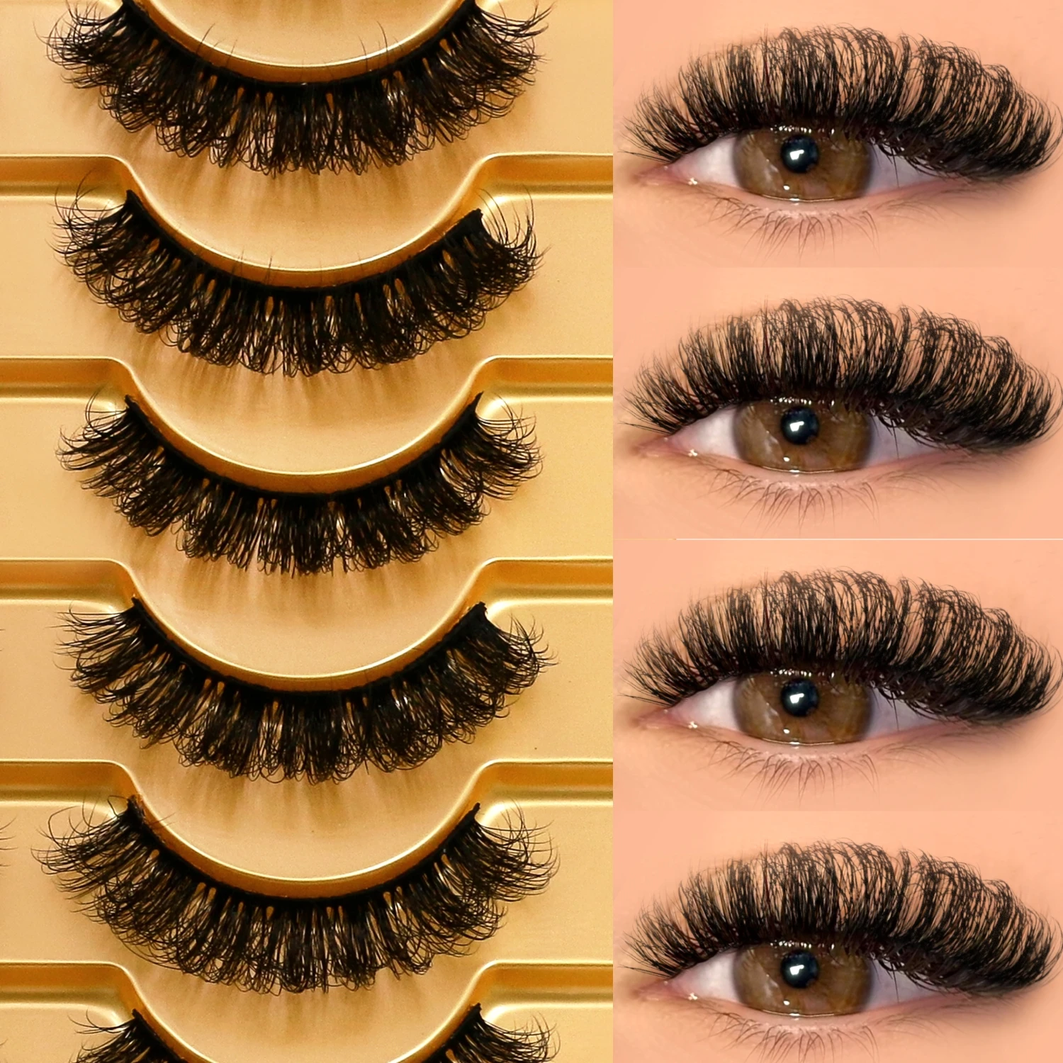 VELTRINAY Russian Strip Lashes False Eyelashes Natural Cat Eyelashes Extension D-Curly Wispy Fake Lashes Makeup