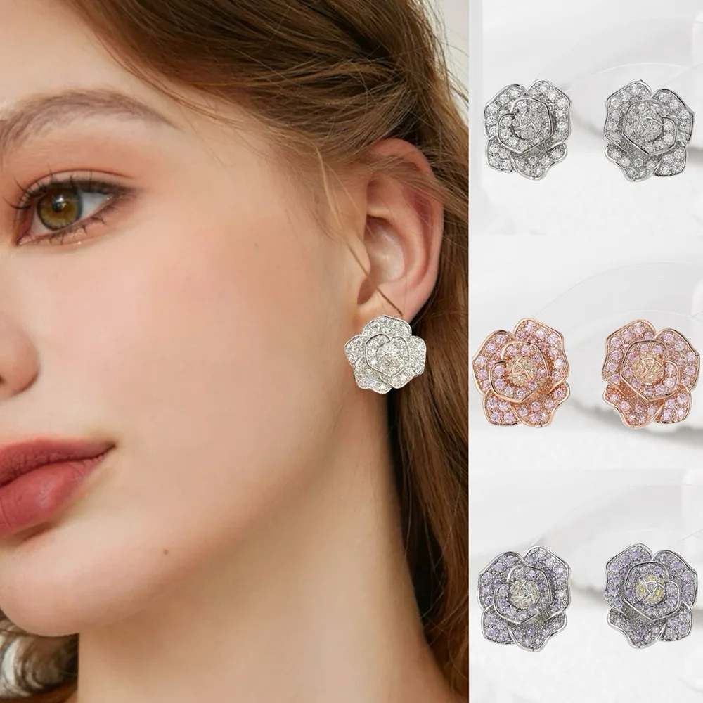 

Missvikki New Luxury Romantic Bloom Flower Earrings Full Elegant Shiny Cubic Zirconia for Women Bridal Wedding Party Jewelry
