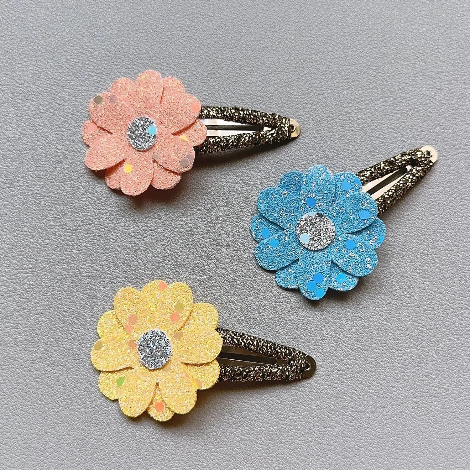 6pcs/Set Rhinestone Decorated Glittery Flowers Girls Hair Clips Sweet Kids Barrettes Hairpins Girls Hair Accessories