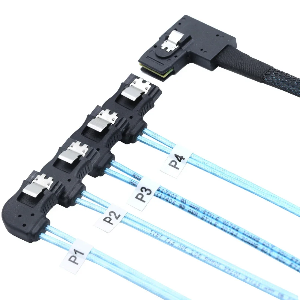 

High speed Left-angled Mini SAS HD SFF-8087 to Right-angled 4 SATA 7P server Internal Cable