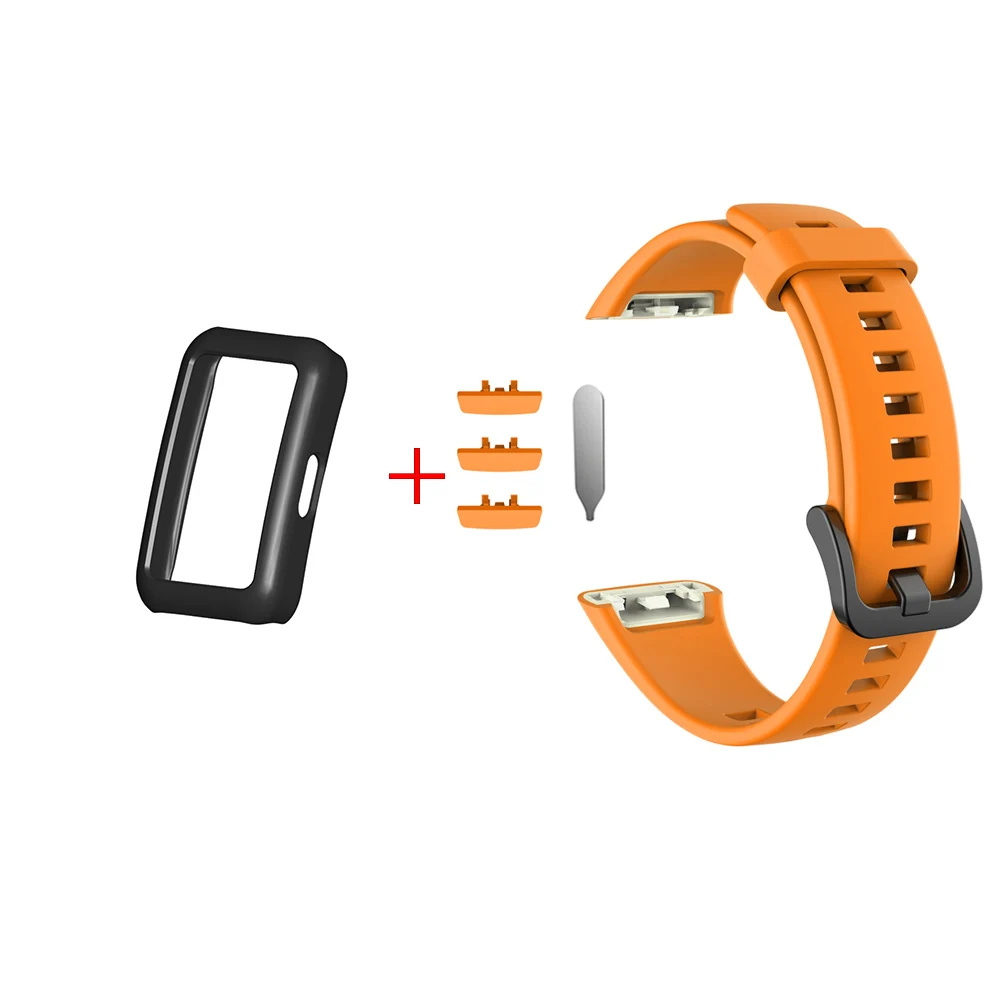 Armband für huawei honor band 6 hochwertiges silikon armband mit hartem pc schwarz uhr gehäuse armband ersatz