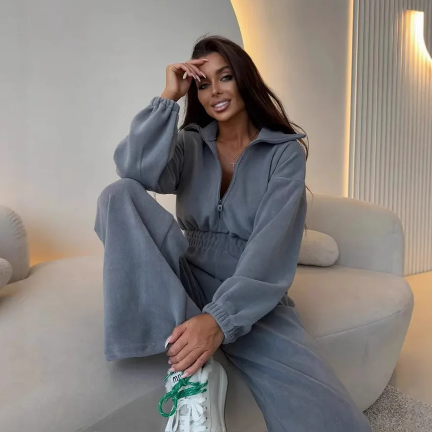 Woman Clothing Bodysuit Casual Loose Solid Color Long Sleeve Zipper Collar Jumpsuit Women's Waist Jumpsuit Sporty Overalls 2025