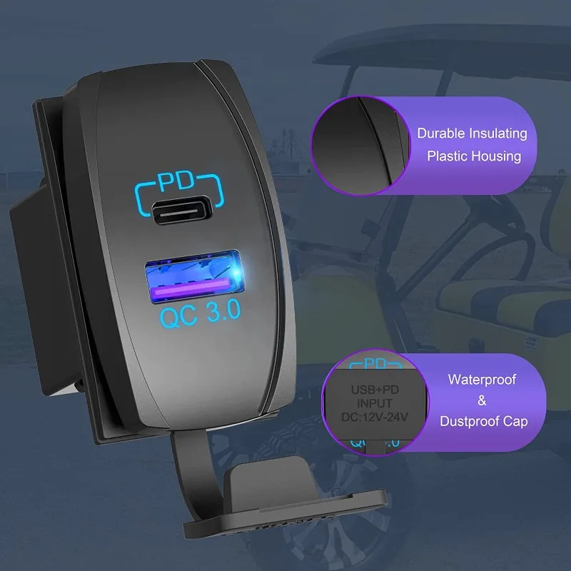تشغيل/إيقاف شاحن سيارة مع مراقبة الجهد، تقنية QC3.0 للشحن السريع لاستخدام RV، مقبس شحن مقاوم للماء 12 فولت/24 فولت #1