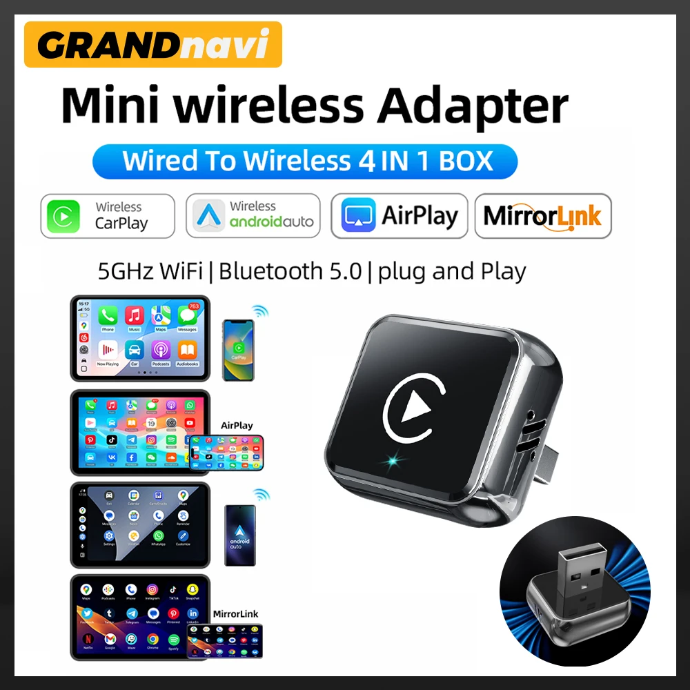 4IN1 Dongle Wireless Carplay Adapter USB Plug Play WiFi Bluetooth for iPhone Carplay Airplay Android Auto Mirrorlink Connect