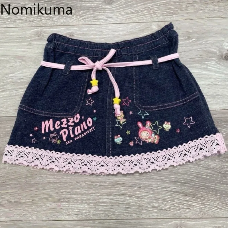

Denim Women Skirts Japanese Cute Saia Cartoon Embroidery Sweet Jupe Casual Chic Summer Mini Y2k Skirt 2025 Faldas Mujer De Moda