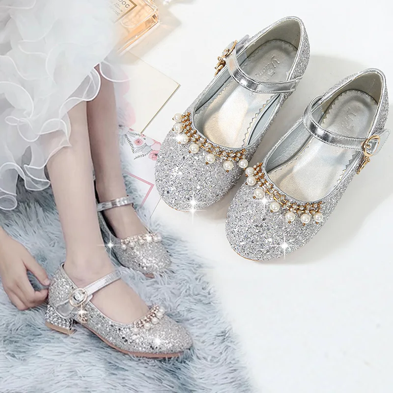 

Children Princess Shoes Glitter Party Wedding Shoes For Girls Fashion Rhinestone Toddlers Ballet Flats Causal Kids Leather Shoes