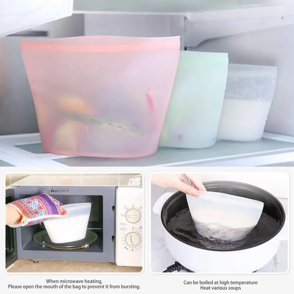 Silicone Food Storage Bag BPA Free Heat-Resistant Stand-Up Design Microwave Oven Safe Reusable Freezer Bag Silicone Container