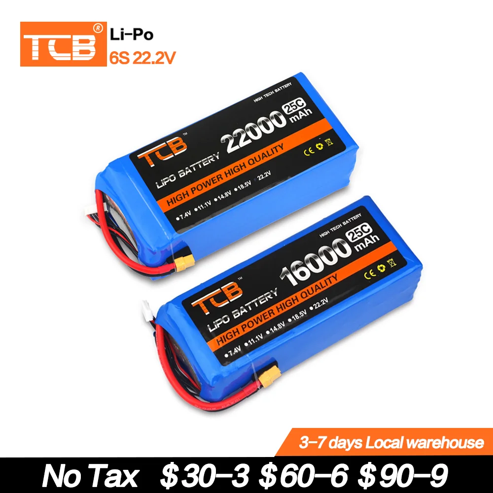 

TCB 6S RC LiPo Battery 22.2V 16000 22000mAh 25C 6S For RC Aircraft Airplane Drone Car Boat Helicopter 22 Ah Batteries LiPo AKKU