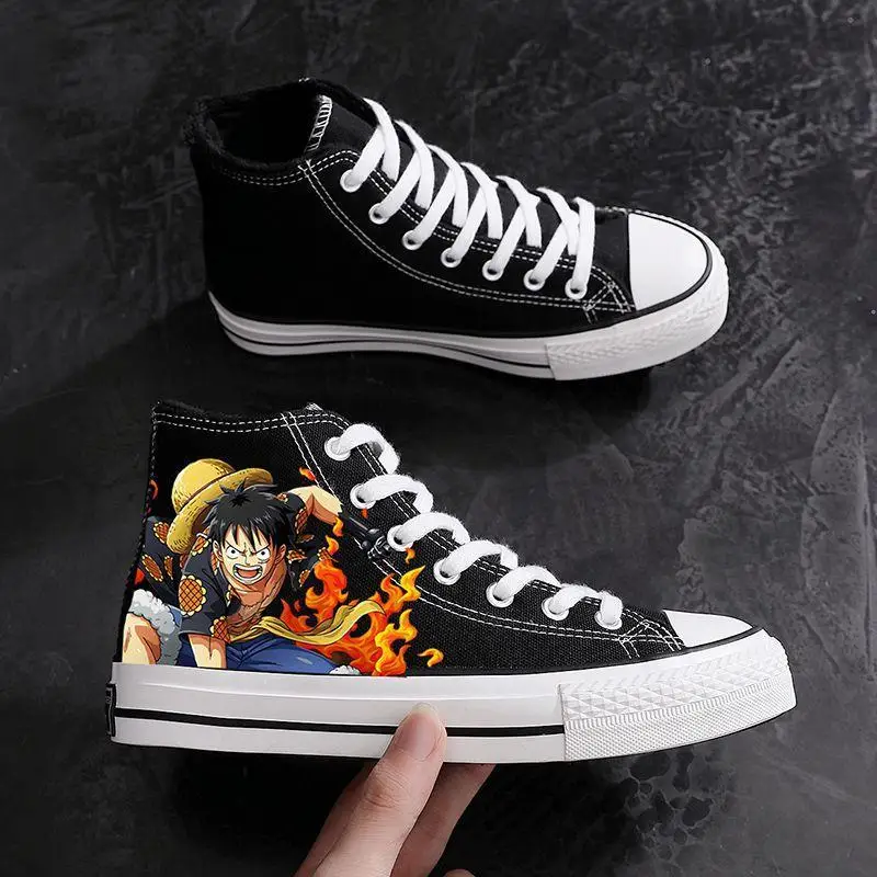 

One Piece New style Men Canvas Shoes High-Top Monkey D Luffy Roronoa Zoro Casual Couple Shoes Sneakers Anime Graffiti Shoes Gift