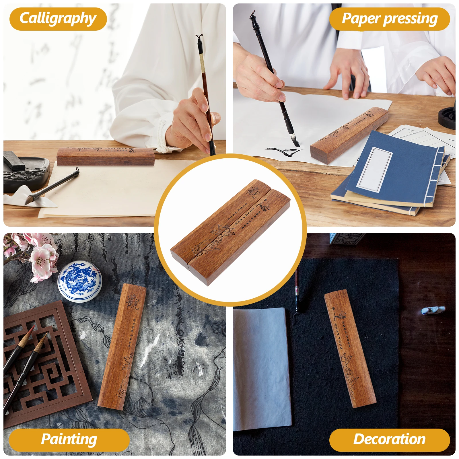 

2Pcs Solid Wood Paperweight Smooth Surface Calligraphy Practice Gift Decorative Wooden Chinese Calligraphy Tools