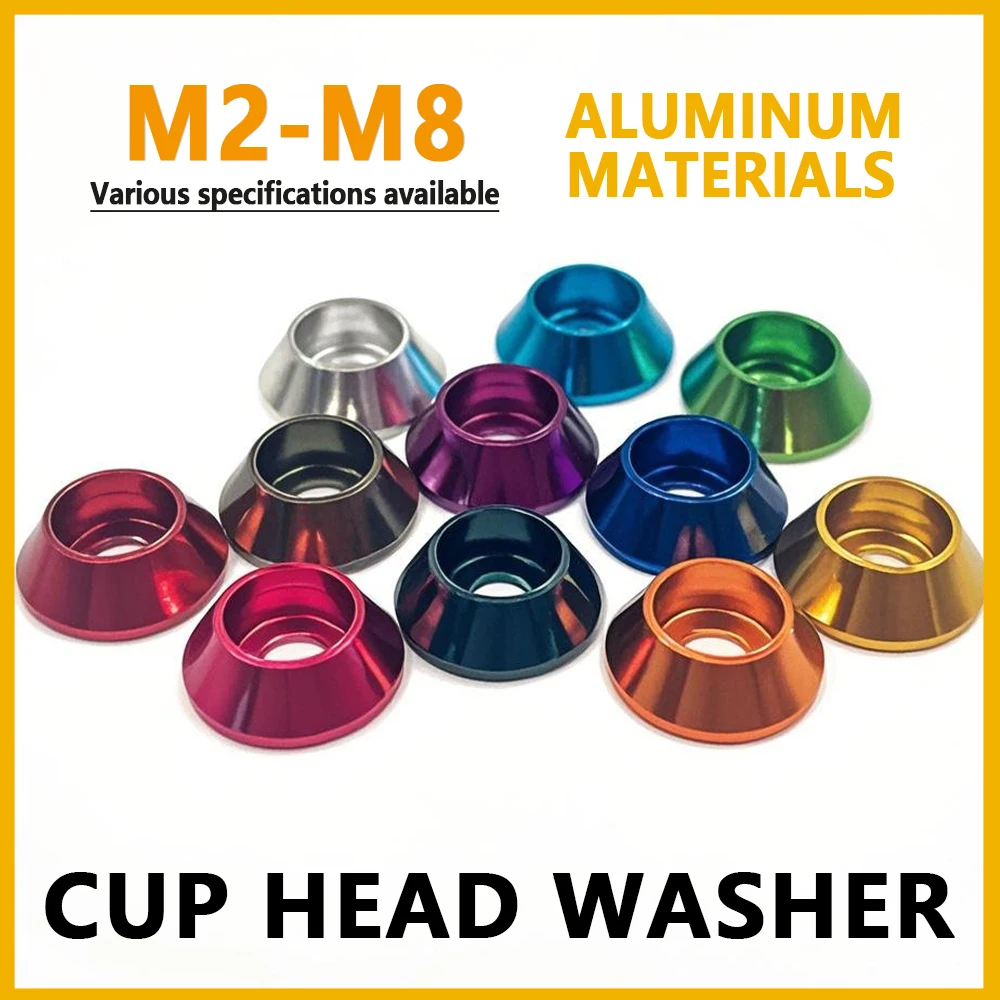 M2 M2.5 M3 M4 M5 M6 M8 Aluminum Cup Head Washer Anodized Oxidation Cone 6Pcs Washers 11 Color Optional For Screws Spacer Gaskets