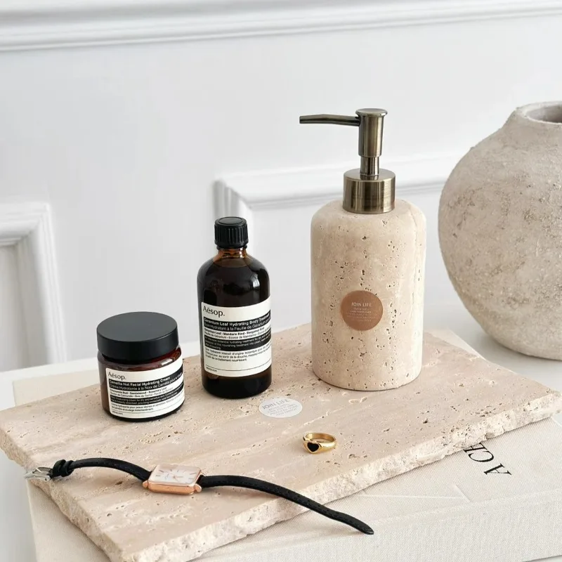 Natural Stone Lotion Dispenser, Refillable Soap Bottle, Smooth Pump Skincare Jar, Luxury Bathroom Liquid Container