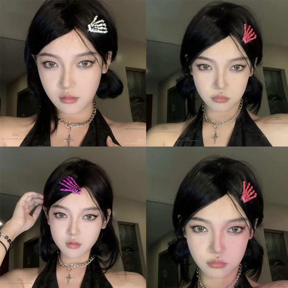Fermaglio per capelli a mano scheletro creativo per donna ragazza stile gotico forcina colorata Halloween Makeup Party copricapo accessori per