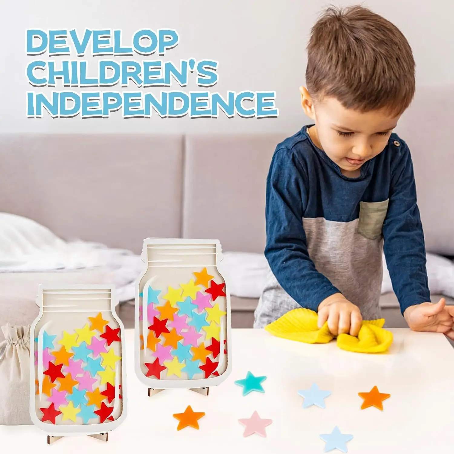 木製モチベーション報酬ジャー、スタンド付き、子供用報酬ジャー、多目的磁気インセンティブジャー、DIY詰め替え式子供用おもちゃ