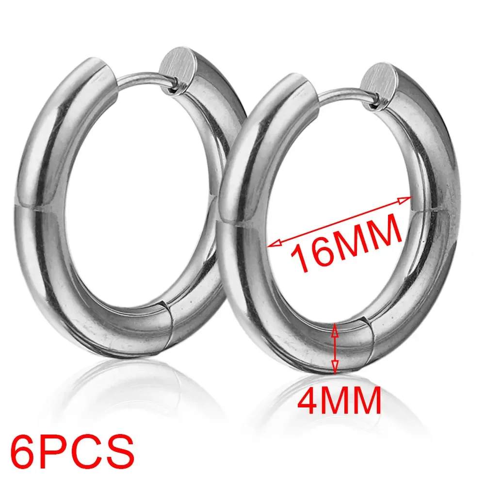 6 stücke Edelstahl 4mm Dicke Ohrringe Vergoldet Große Runde Koreanische Ohr Ringe Hoop Ohrring für Frauen Weibliche schmuck Luxus
