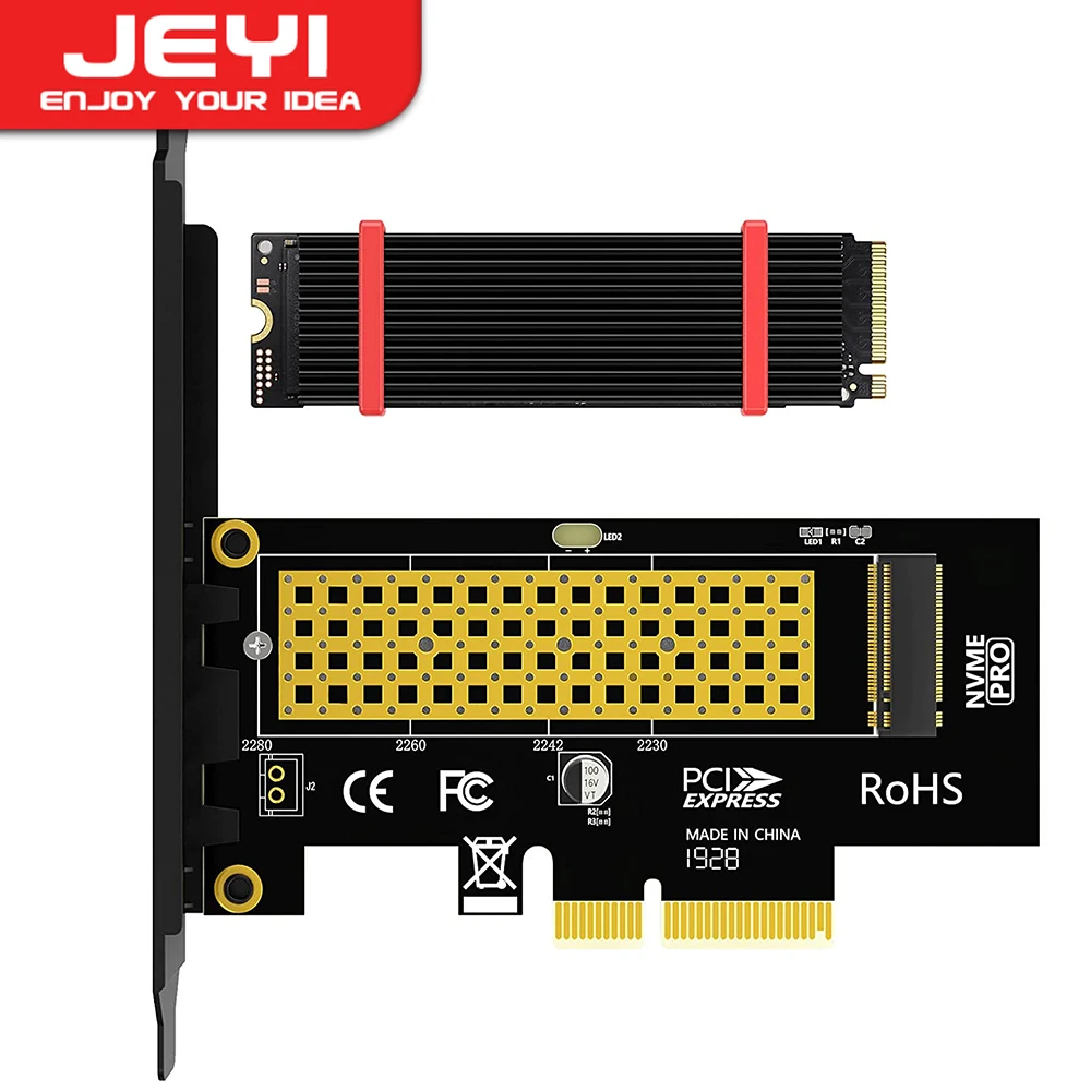 Adapter JEYI M.2 PCIe na NVMe z aluminiowym radiatorem, karta rozszerzeń PCIe4.0 X4 Gen4 NVMe M.2 64 Gb/s, klucz M 2230/2242/2260/2280