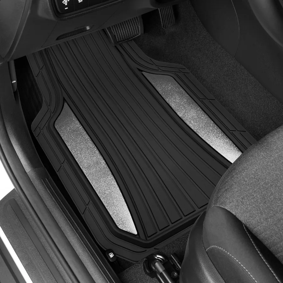 ChromeTech Car Floor Mats Full Set Durable Rubber Floor Mats for Cars with Two Tone Accent All Weather Interior Protection for
