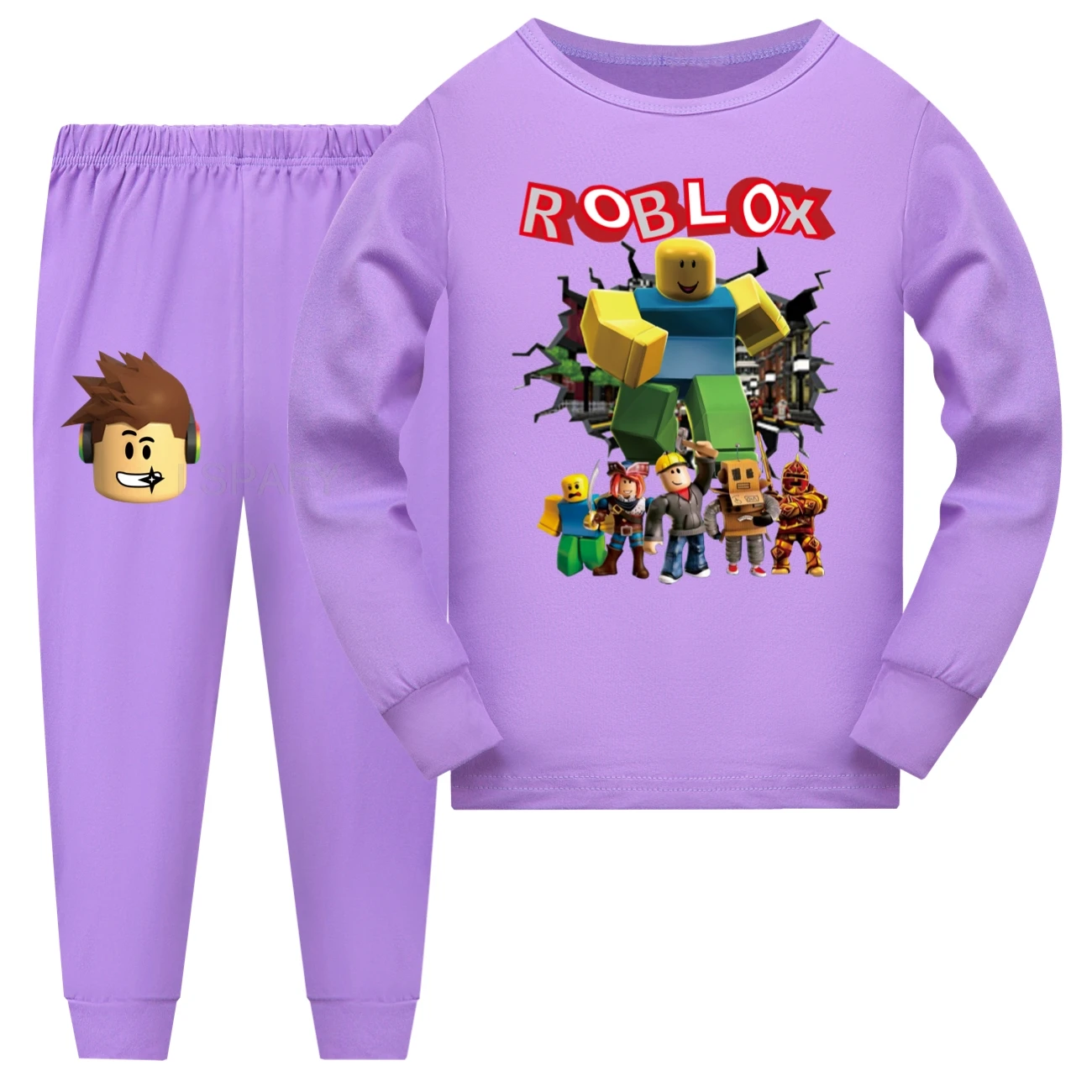 مجموعة روبلوكس للأطفال، ملابس نوم للأولاد والبنات، بيجامة كارتونية بأكمام طويلة، ملابس نوم قطنية