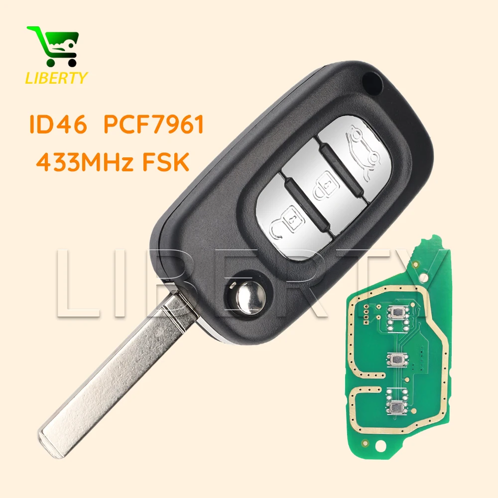 Liberty For Renault Fluence Megane III Auto Accessories Replacement 433MHz PCF7961A Chip 2/3 Buttons Flip Remote Car Key Fob