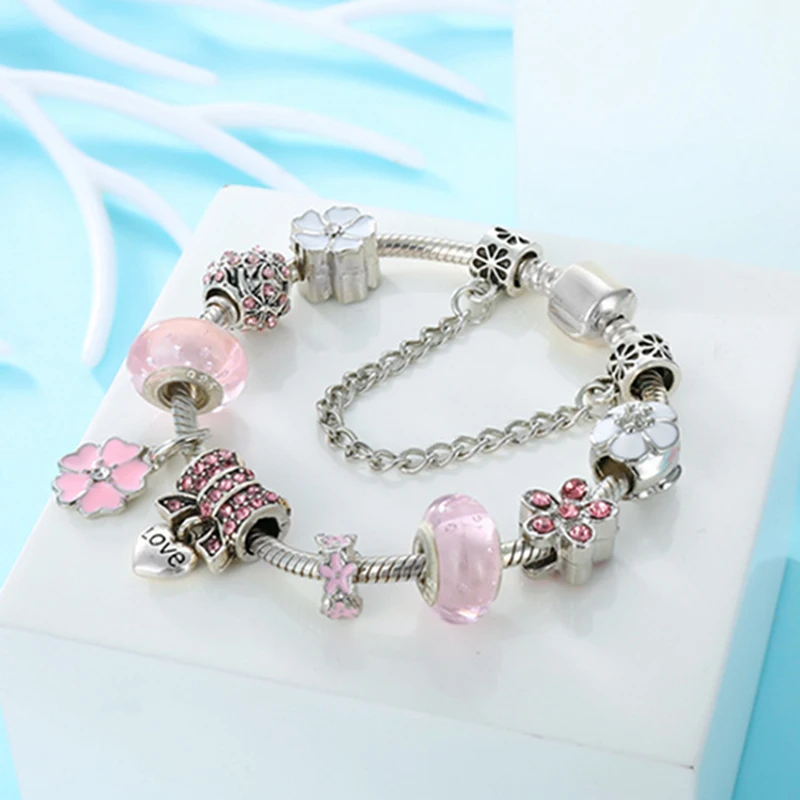 New Original Jewelry Fashion Crystal Zircon Beads Flower Love Charms Bracelets For Women RJ202