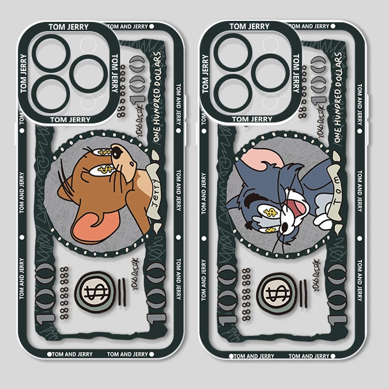 Cat And Mouse Tom Jerry Apple Case For iPhone 15 14 13 12 11 Mini XS XR X Pro MAX 8 7 6 Plus SE Angel Eyes Transparent