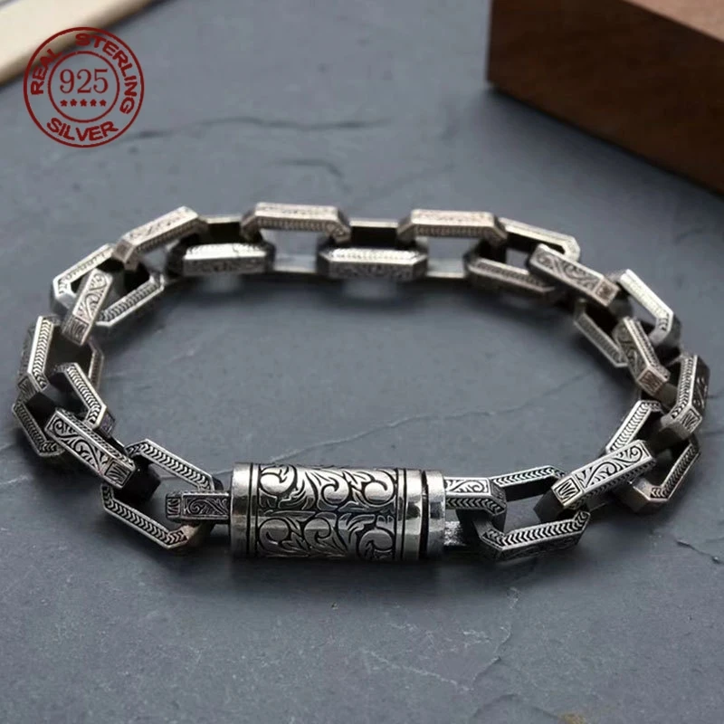 

Ethnic Style S925 Pure Silver Simple Punk Bracelet Fashionable Men's And Women's Bracelet Jewelry Creative Gift