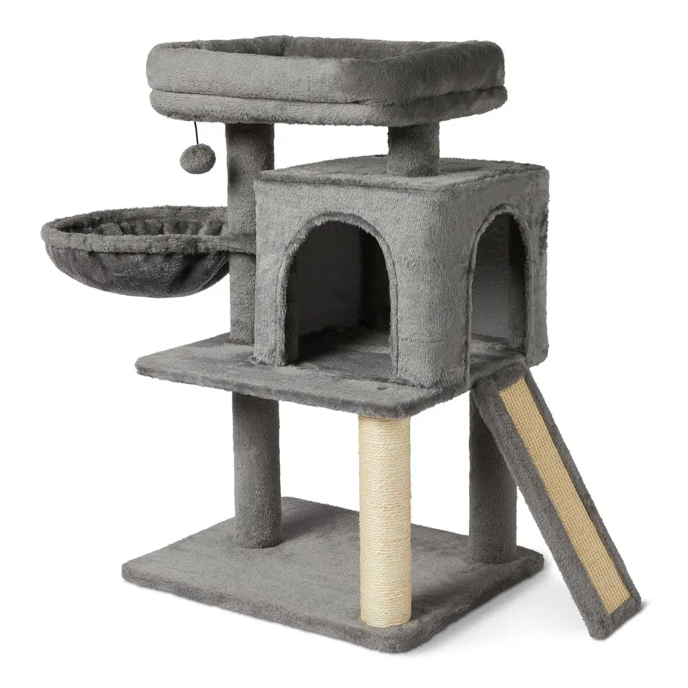 

Многоуровневая игровая башня для кошек и котят Basics Indoor Cat с когтеточками, 2 домиками, сертифицирована FSC, размеры 31.1 x 78.9 см