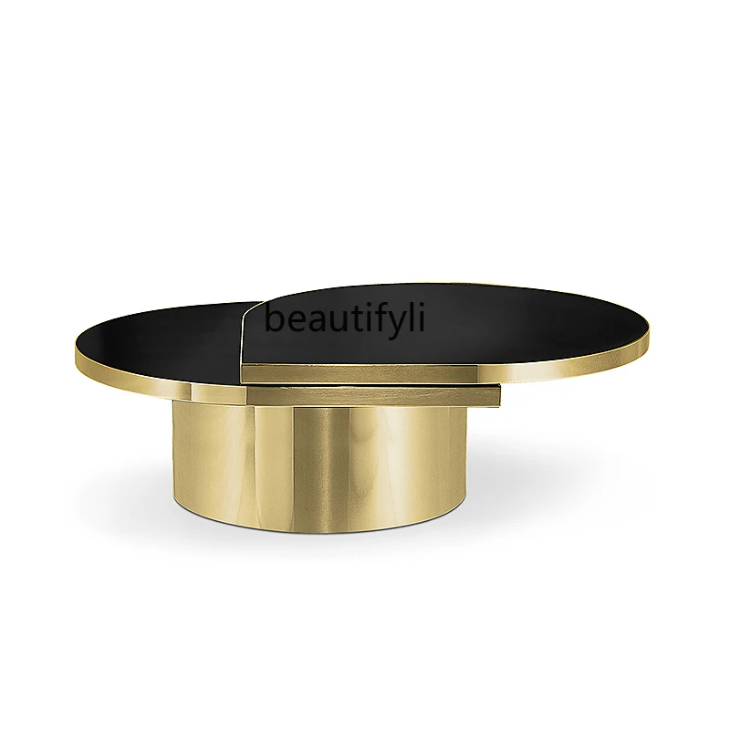 

Italian Light Luxury Rotating Coffee Table Living Room Stainless Steel Coffee Table Designer Creative Water Drop Table