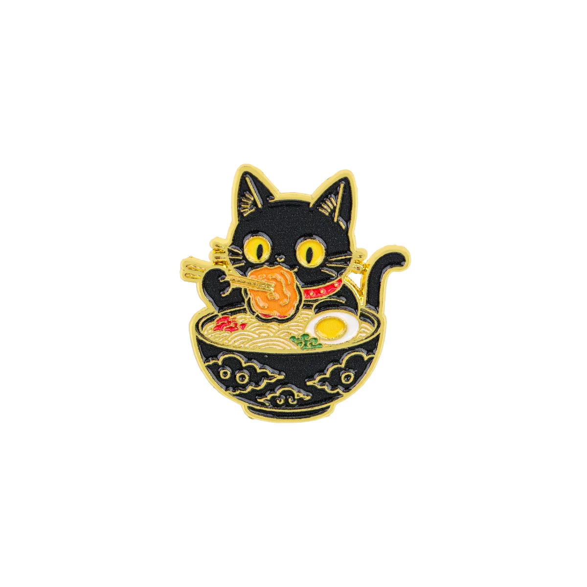 2/3-teiliges Set Niedliche Schwarze Katze Emaille-Anstecknadel Japanische Nudel Cartoon-Abzeichen für Rucksäcke Kragen Reversnadel Hut Schmuck Geschenke für Freunde – Detail 3