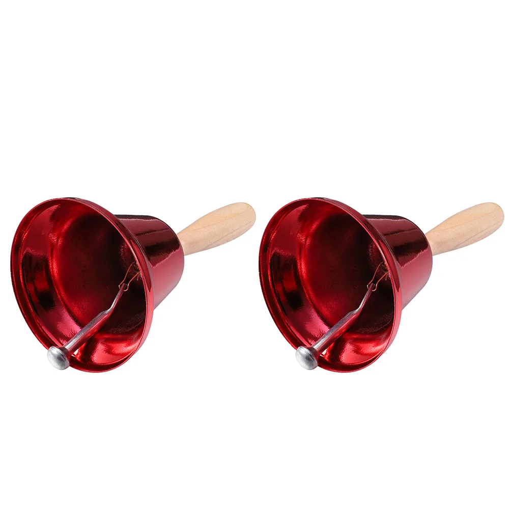 

2 Pcs Hand Bell Club with Handle Sleigh Bells Percussion Christmas for Decoration Brass Xmas