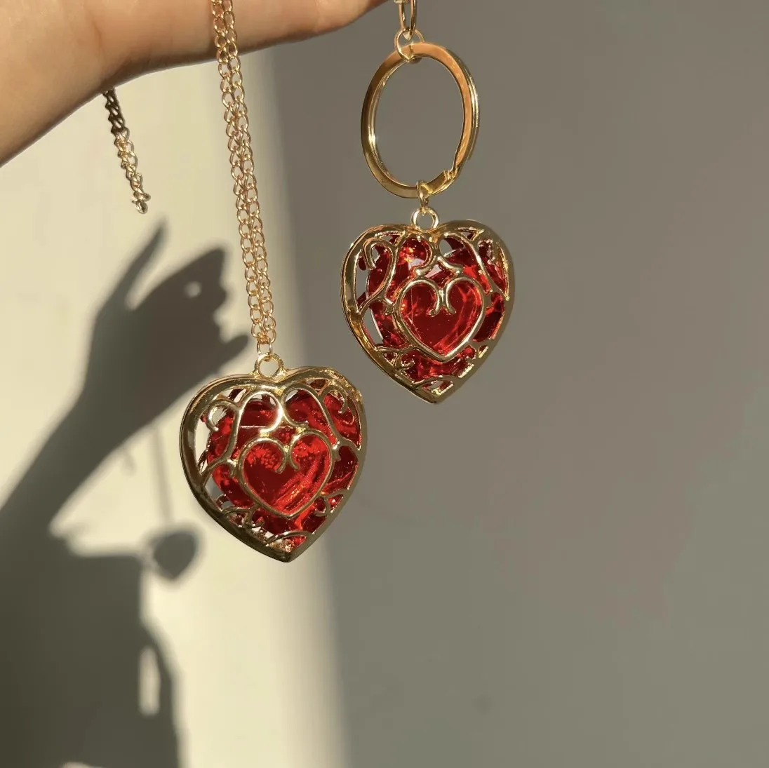 

Game Red Heart Crystal Pendant Necklace Keychain Earrings Jewelry Valentine's Day Birthday Fans Gift