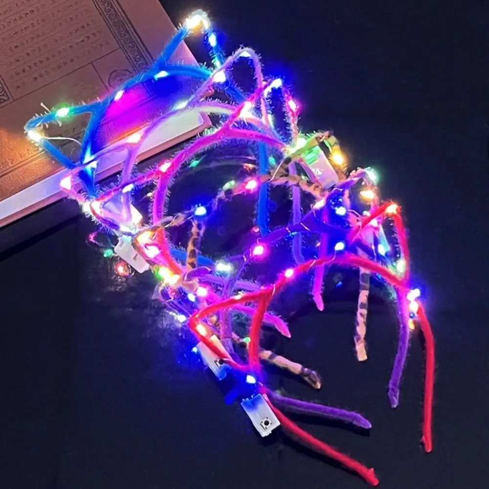 Luminous Hair Hoop LED Rabbit Ears Headband Crown Light Flashing Glowing Cat Ears Hair Band Concert Support Decoration